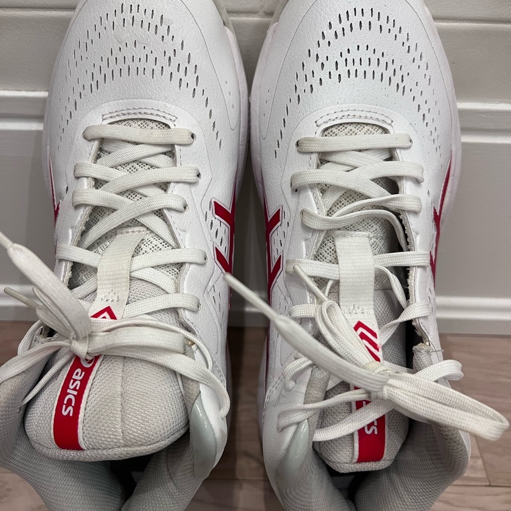 Asics White Athletic Shoes with Red Accents